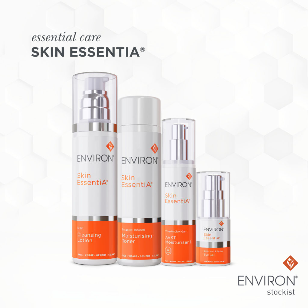 Environ Skin EssentiA sarja tooted: Mild Cleansing Lotion, Botanical Infused Moisturising Toner, AVST Moisturiser 1 ja silmageel